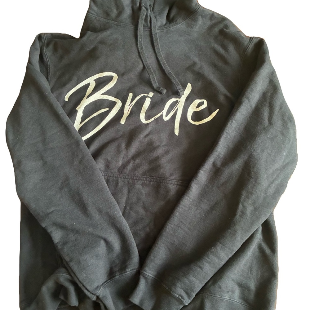 Port and Company Black Hoodie with White "Bride" Script